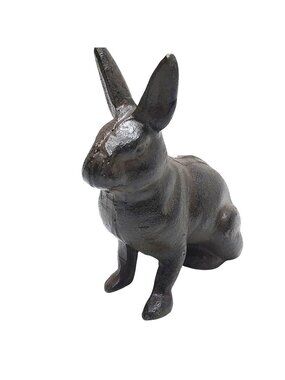 Cast Iron Sitting Rabbit Figurine Vintage Style Paperweight Rustic Brown 4.5" Lo